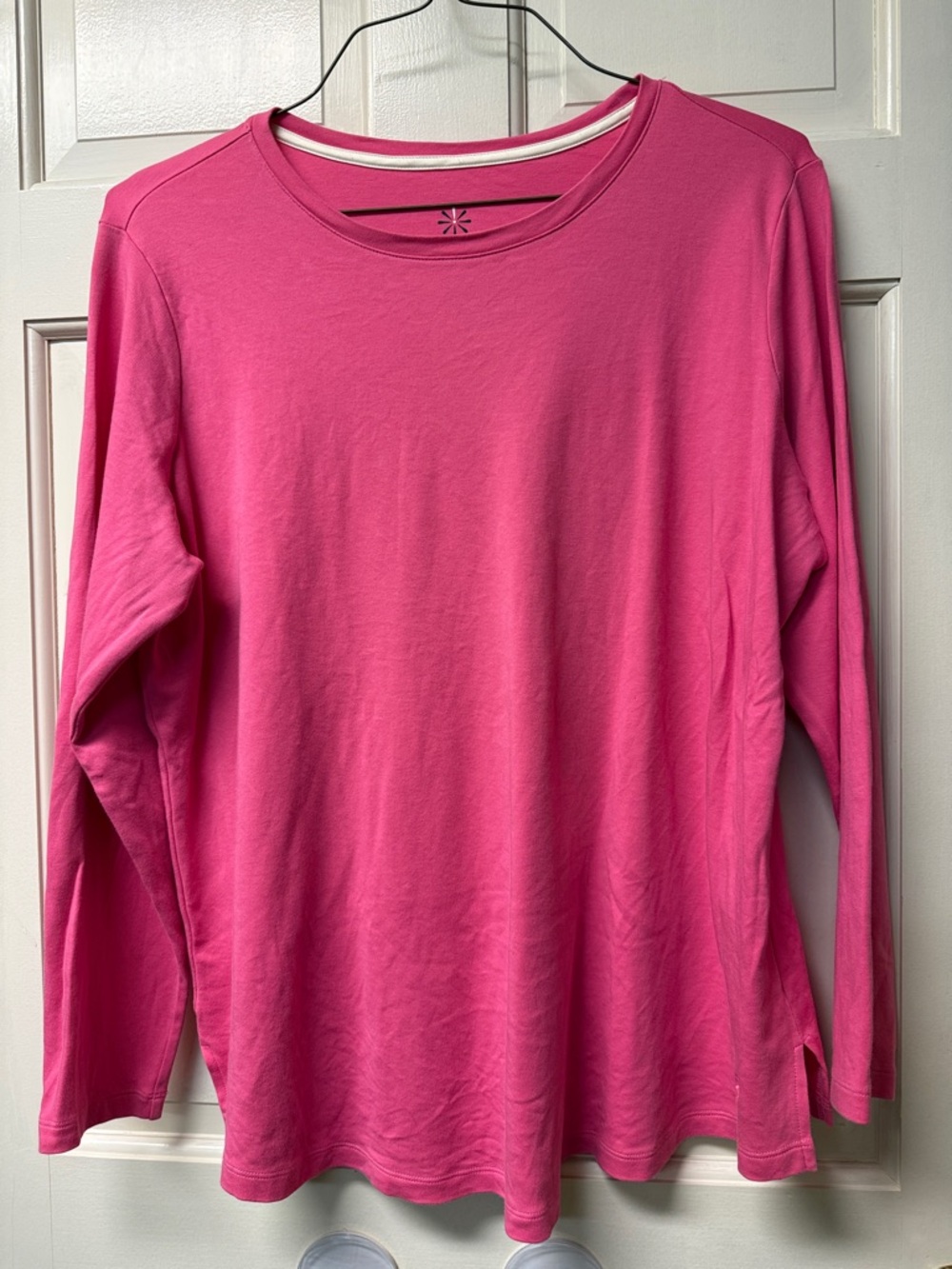 Isaac Mizrahi Live! Essentials Pima Cotton Crew Neck Knit Top 1X Bright pink LS